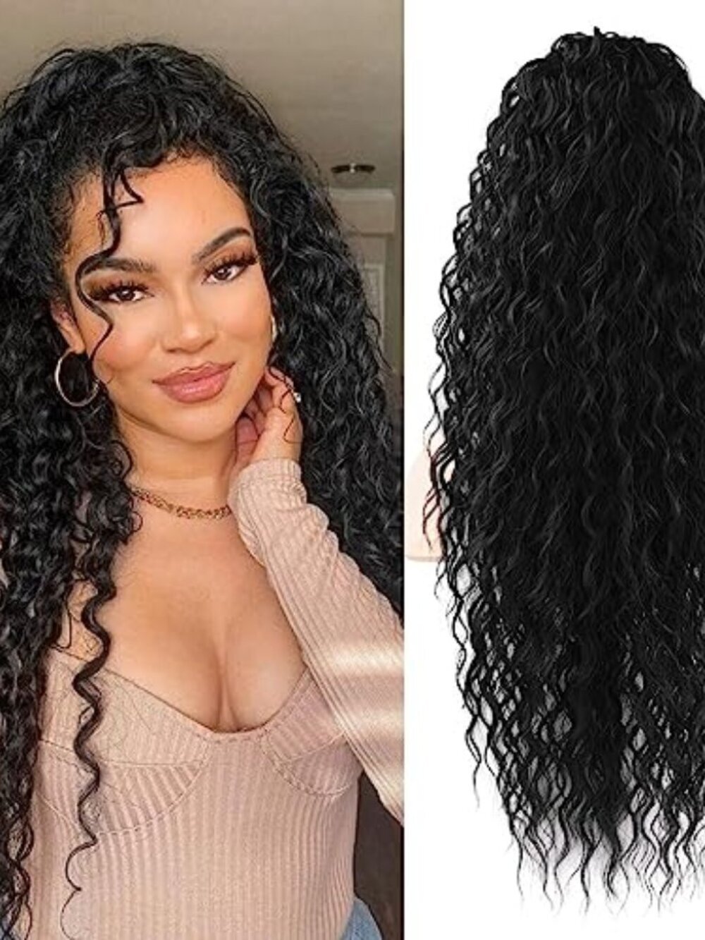 BRAND NEW 26 Inch Natural Black Hair Extensions Long Curly Natural Synthetic